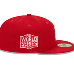 New Era 59FIFTY fitted cap med Los Angeles Dodgers logo, scarlet farve og sportsligt design, set fra højre side.