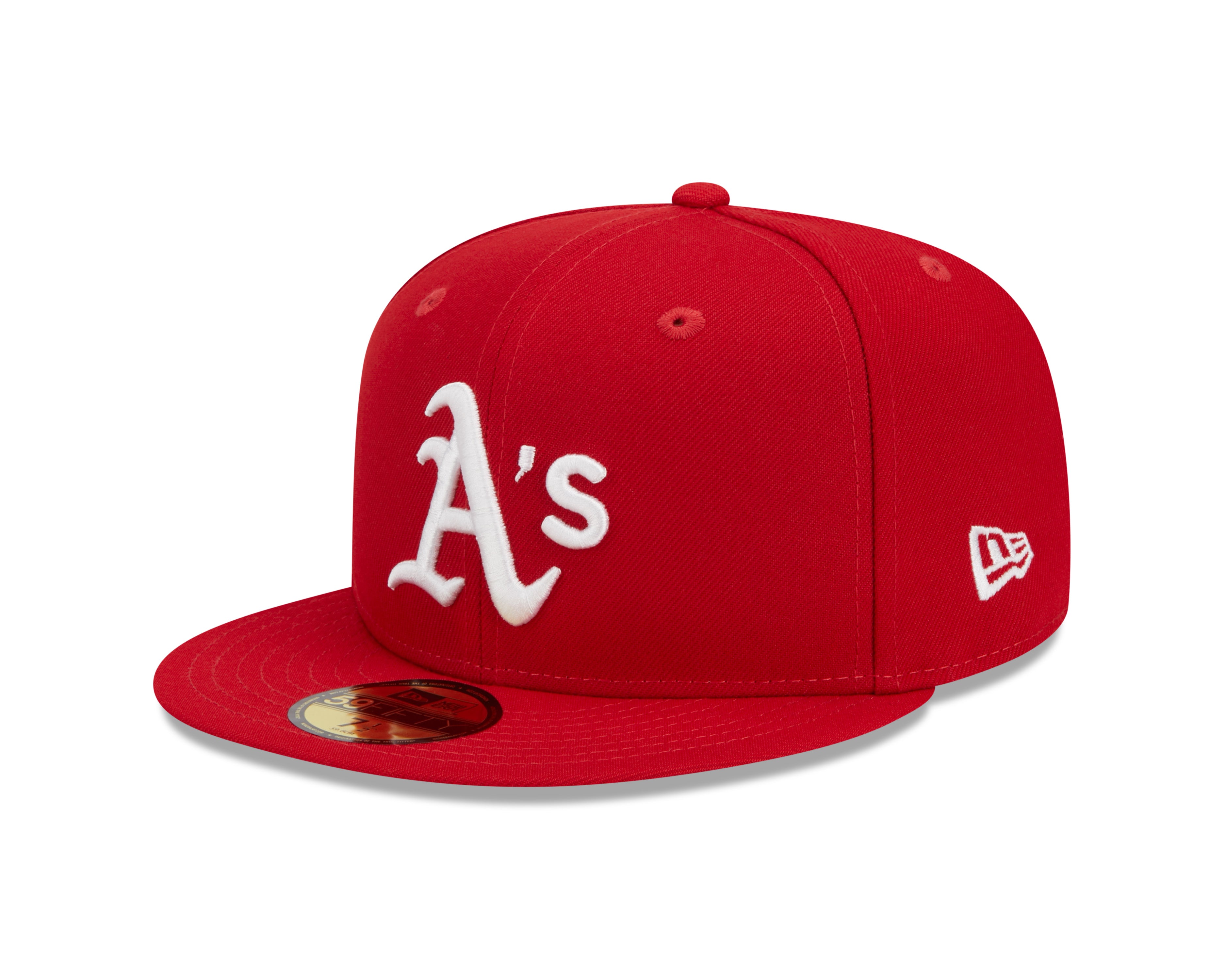 New Era 59FIFTY fitted cap med Oakland Athletics logo og scarlet farve, WS 1989 design, detaljeret og stilfuldt hovedbeklædning