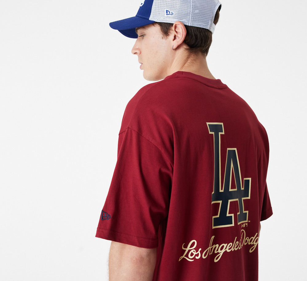 New Era - MLB Large Logo T-Shirt - Los Angeles Dodgers - Cardinal/Navy - Headz Up 