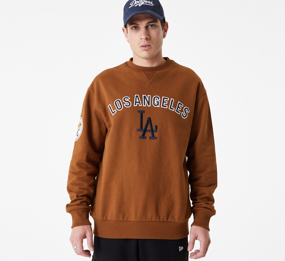 New Era - MLB Large Logo OS Crewneck - Los Angeles Dodgers - Brown - Headz Up 