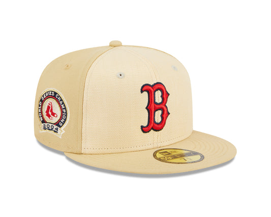 New Era - 59Fifty Fitted Cap - RAFFIA FRONT - Boston Red Sox - Sand - Headz Up 