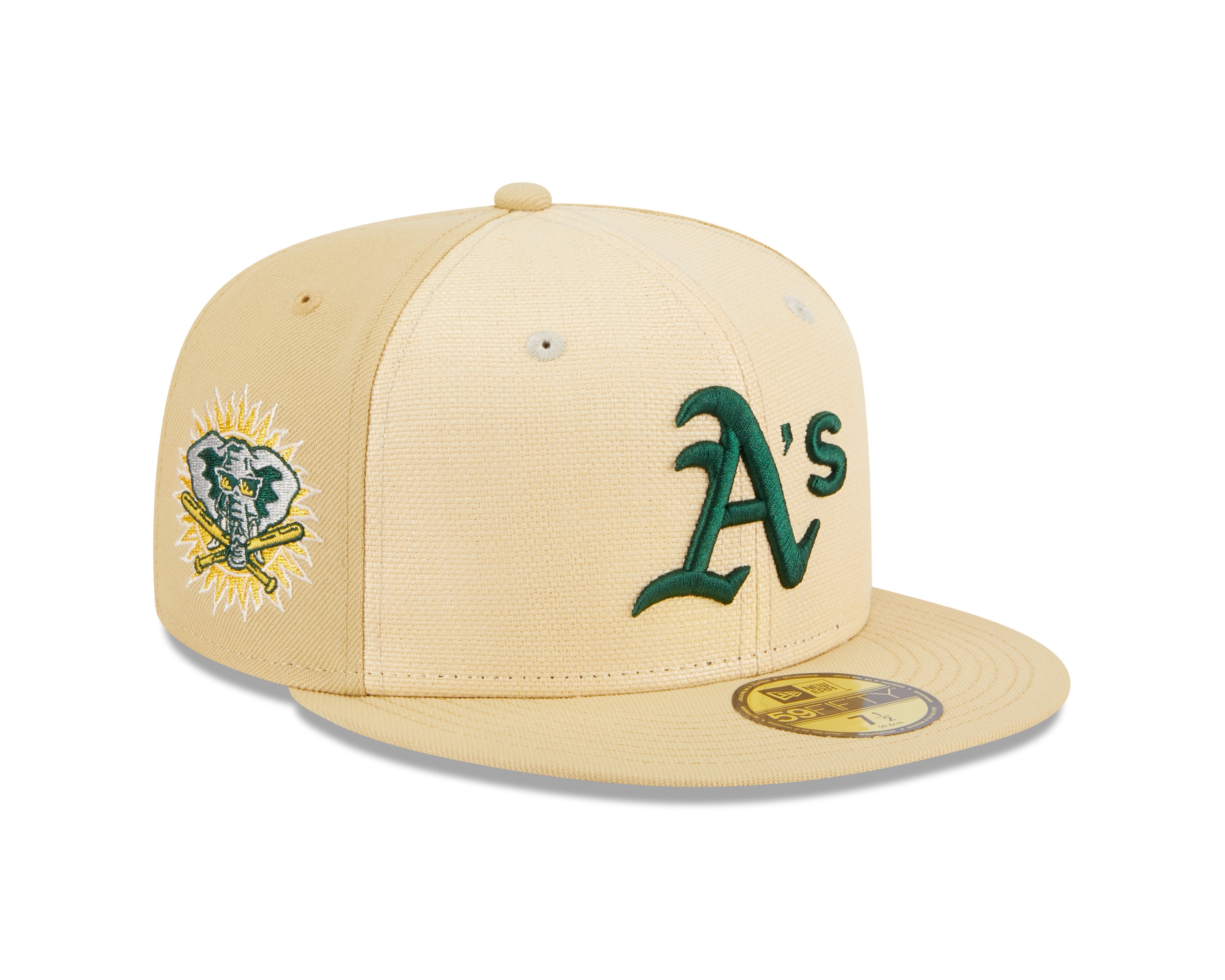 New Era - 59Fifty Fitted Cap - RAFFIA FRONT - Oakland Athletics - Sand - Headz Up 