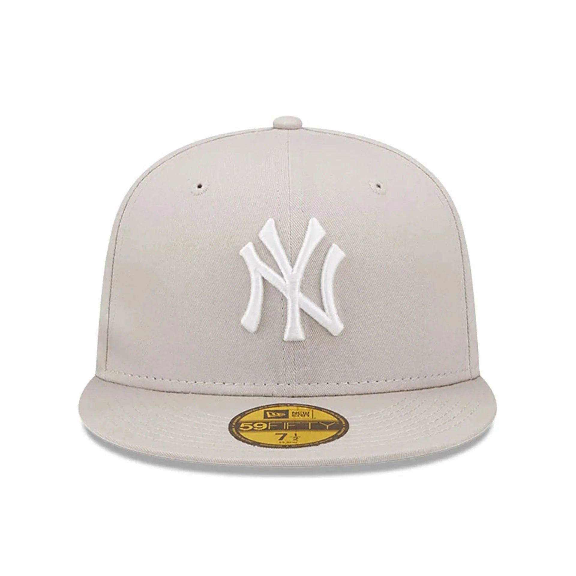 New Era 59FIFTY fitted cap med Yankees logo i sten og hvid, sports- og baseballstil, foran set fra siden
