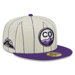 New Era - Colorado Rockies 59Fifty Fitted RETRO CITY - Off White/Purple Pinstripe - Headz Up 