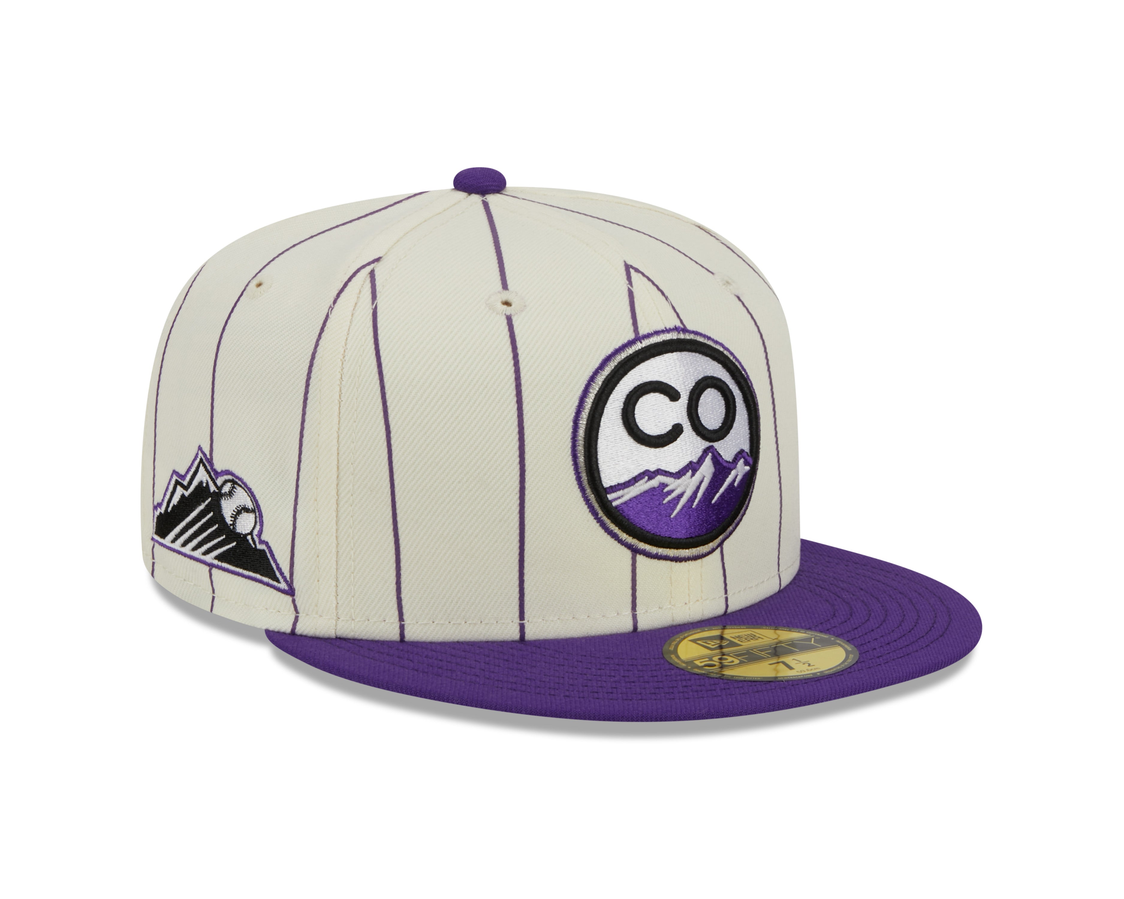 New Era - Colorado Rockies 59Fifty Fitted RETRO CITY - Off White/Purple Pinstripe - Headz Up 