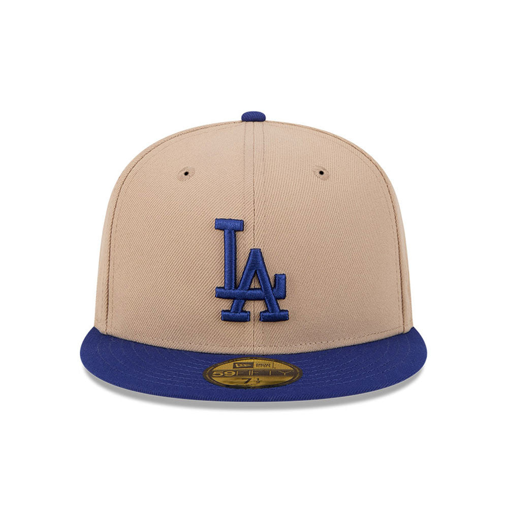 New Era 59FIFTY fitted cap med Los Angeles Dodgers logo i camel og blå farver, justerbar sportshat