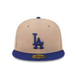 New Era 59FIFTY fitted cap med Los Angeles Dodgers logo i camel og blå farver, justerbar sportshat