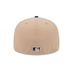 New Era 59FIFTY fitted cap med Los Angeles Dodgers logo i camel og blå farver, casual sportsstil.