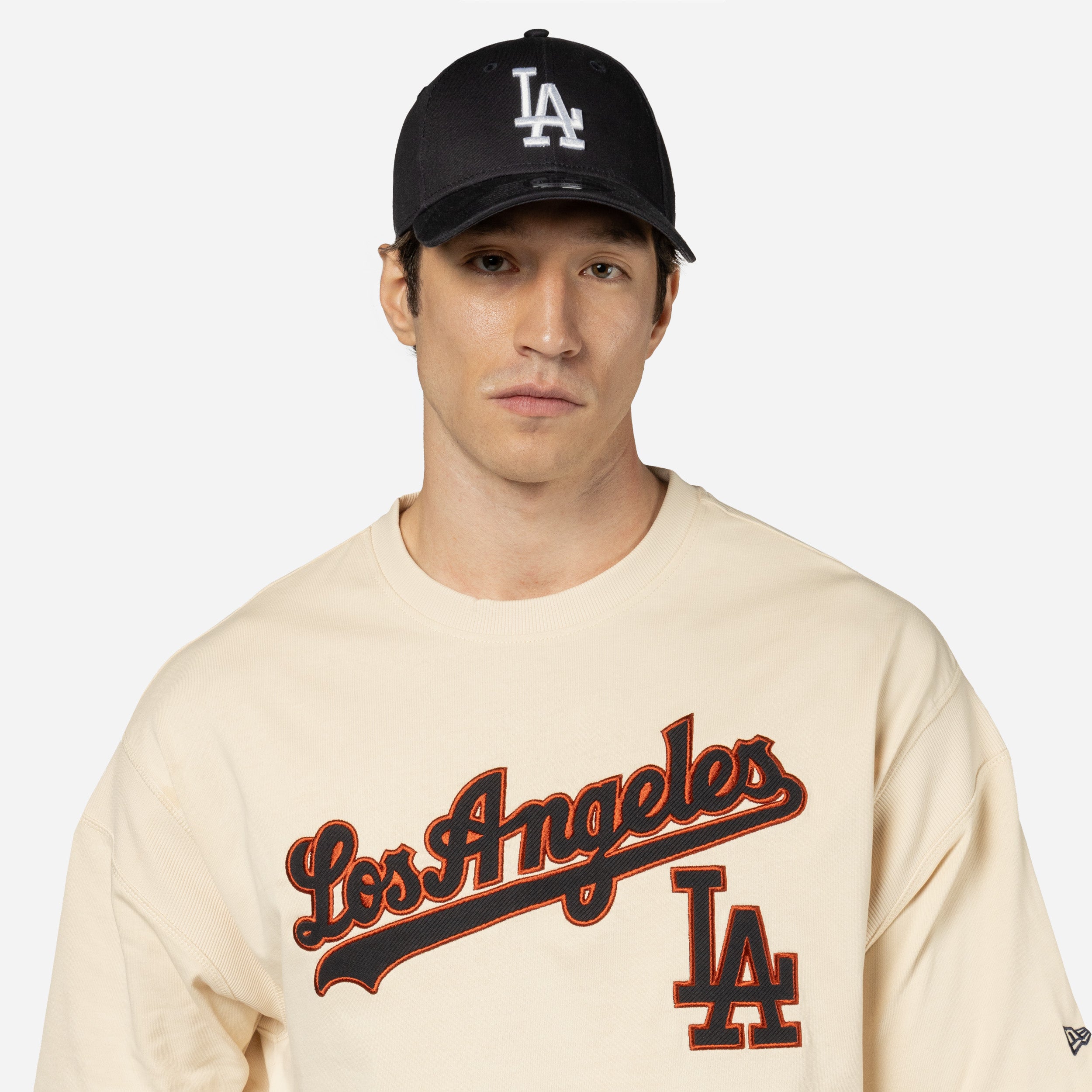 New Era - MLB RIB Infill OS T-Shirt  - Los Angeles Dodgers - Light Beige - Headz Up 
