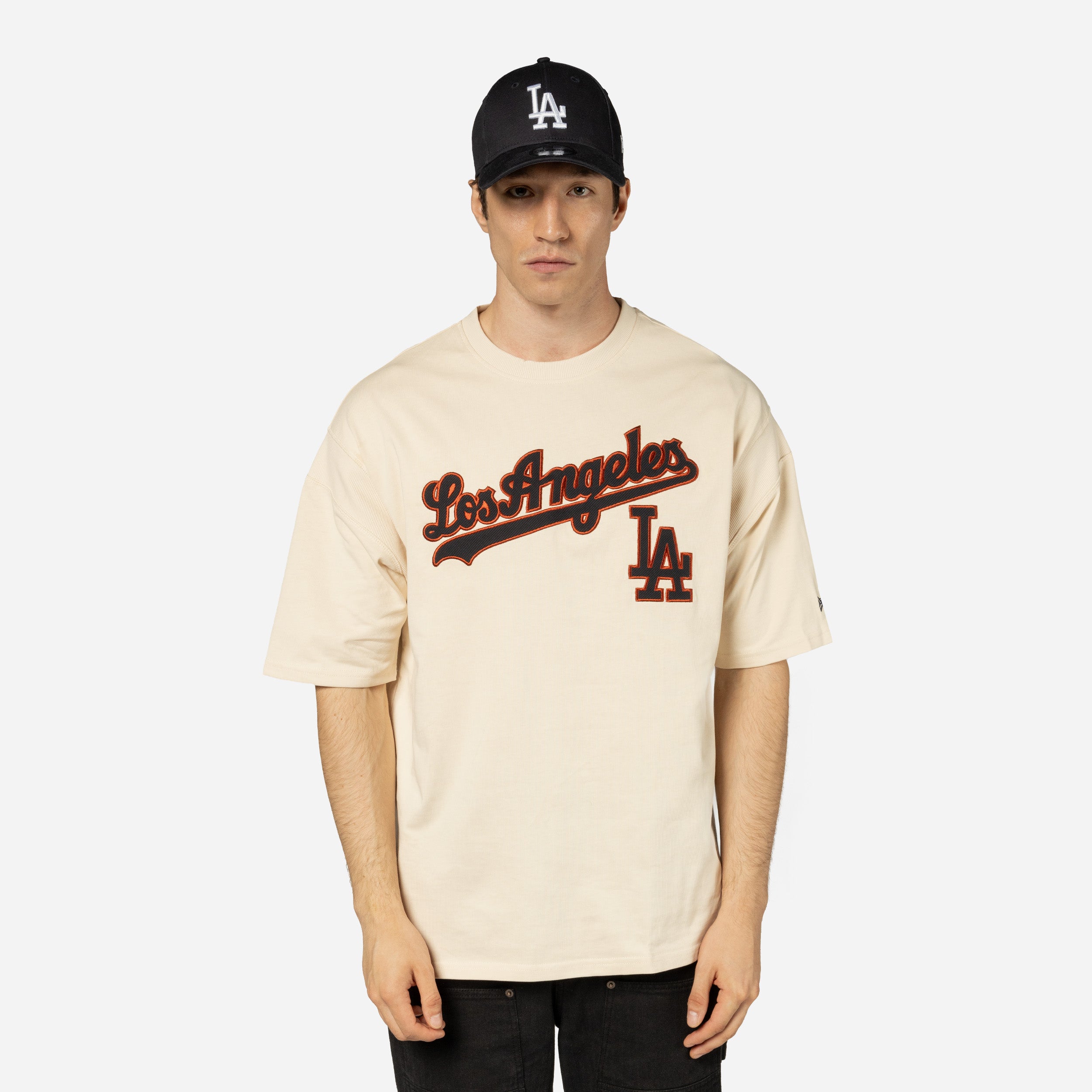 New Era - MLB RIB Infill OS T-Shirt  - Los Angeles Dodgers - Light Beige - Headz Up 