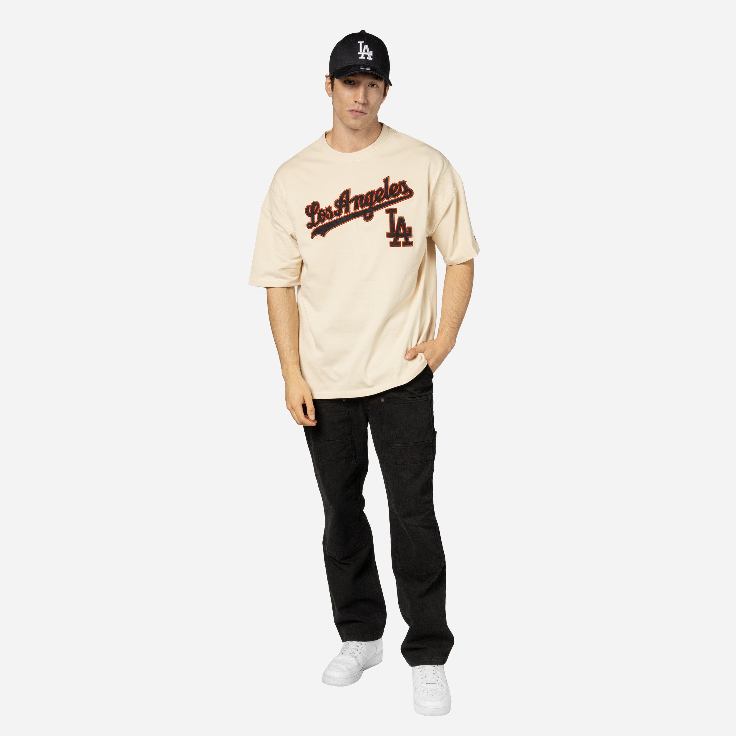 New Era - MLB RIB Infill OS T-Shirt  - Los Angeles Dodgers - Light Beige - Headz Up 