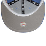 Lyseblå New Era 59FIFTY fitted kasket med floral broderi og Los Angeles Dodgers-logo foran.