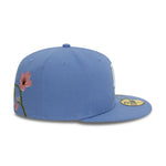 Lyseblå New Era 59FIFTY fitted cap med blomstrede Los Angeles Dodgers-embroidery, sportstil og detaljer.