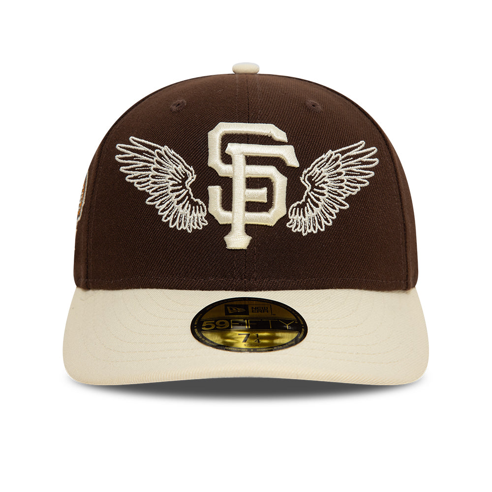 New Era 59FIFTY fitted baseballkasket med San Francisco Giants logo, brun og stenfarvet, TEAM WINGS design, flat visning