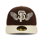 New Era 59FIFTY fitted baseballkasket med San Francisco Giants logo, brun og stenfarvet, TEAM WINGS design, flat visning