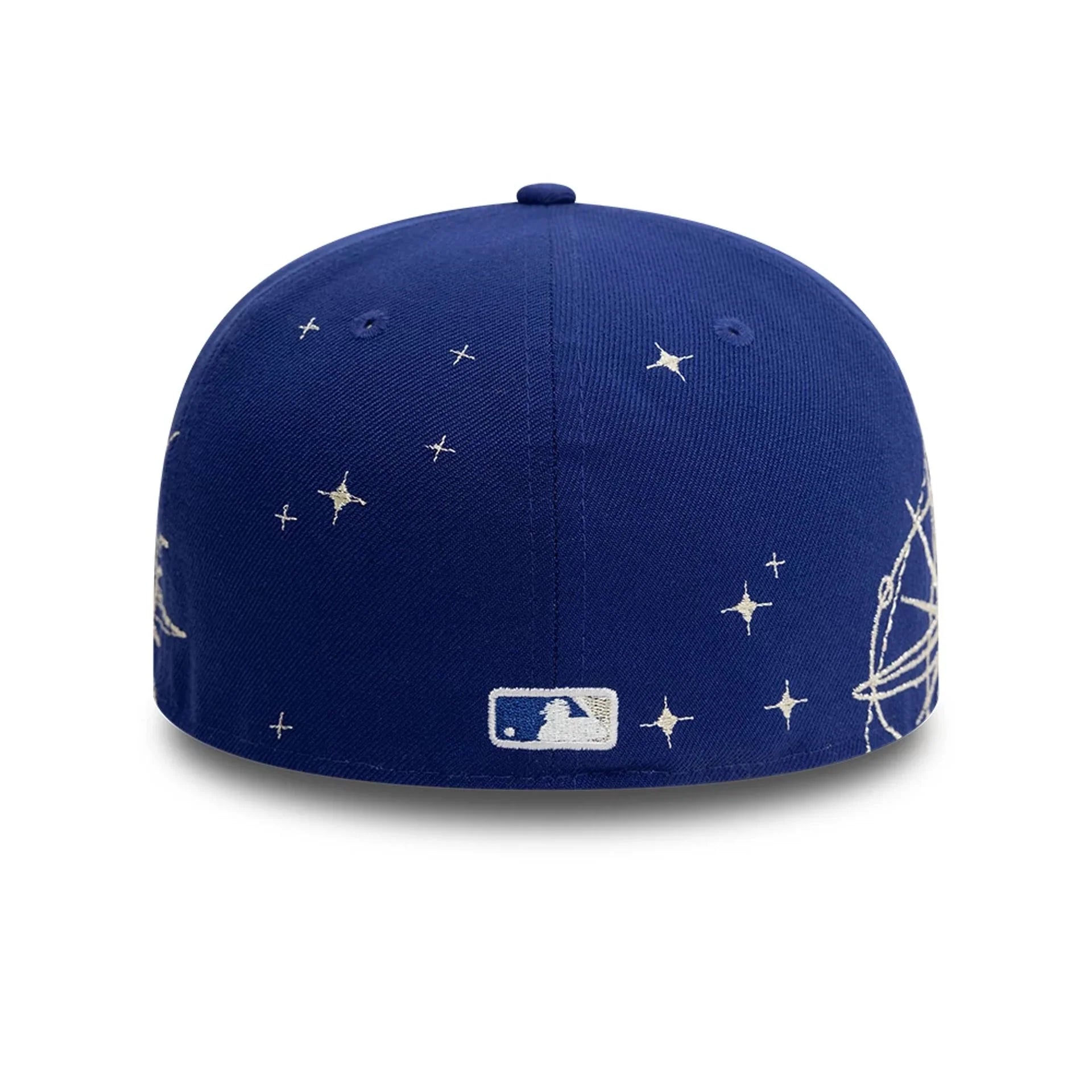 Blå New Era 59FIFTY Fitted Cap med Dodgers-logo og ZODIAC-design, sporty baseballhætte til fans og samlere.