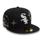 Sort New Era 59FIFTY fitted cap med Chicago White Sox logo og Zodiac design, blødt stof og justerbar pasform.