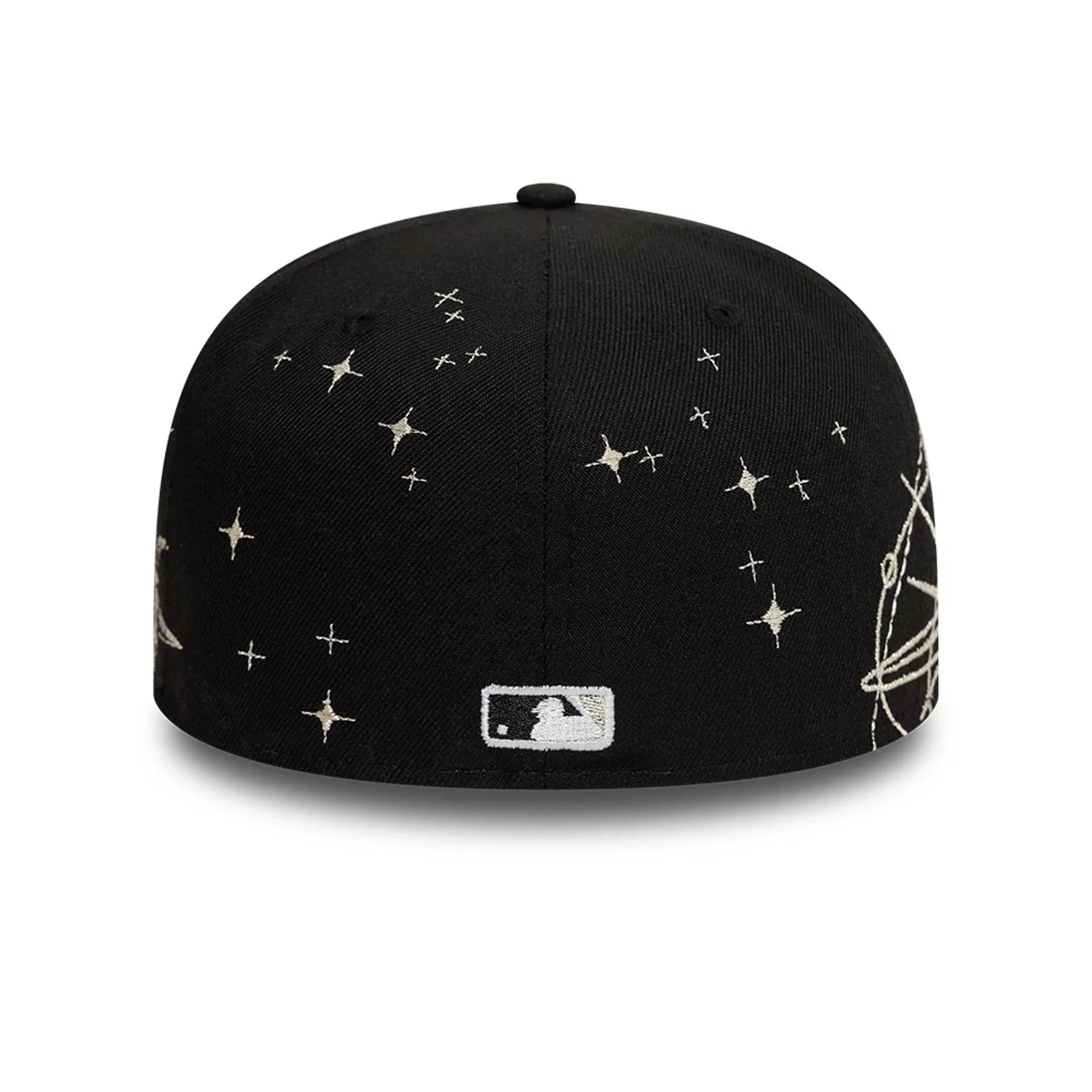 Sort New Era 59FIFTY fitted cap med Chicago White Sox logo og ZODIAC-design, afslappet hovedbeklædning.