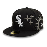 Sort New Era 59FIFTY fitted Chicago White Sox cap med ZODIAC-tryk, justerbar snapback og høj kvalitet.