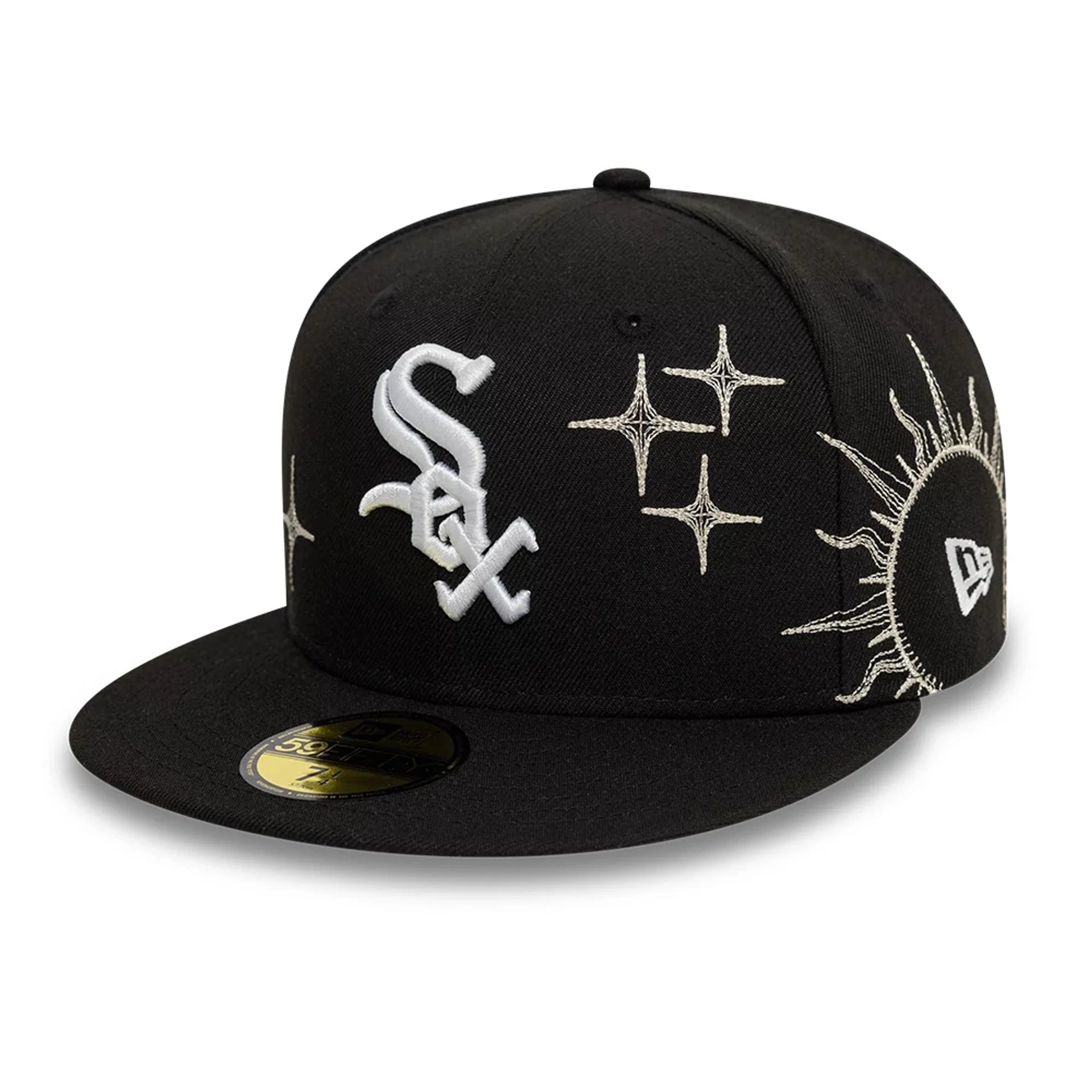 Sort New Era 59FIFTY fitted Chicago White Sox cap med ZODIAC-tryk, justerbar snapback og høj kvalitet.