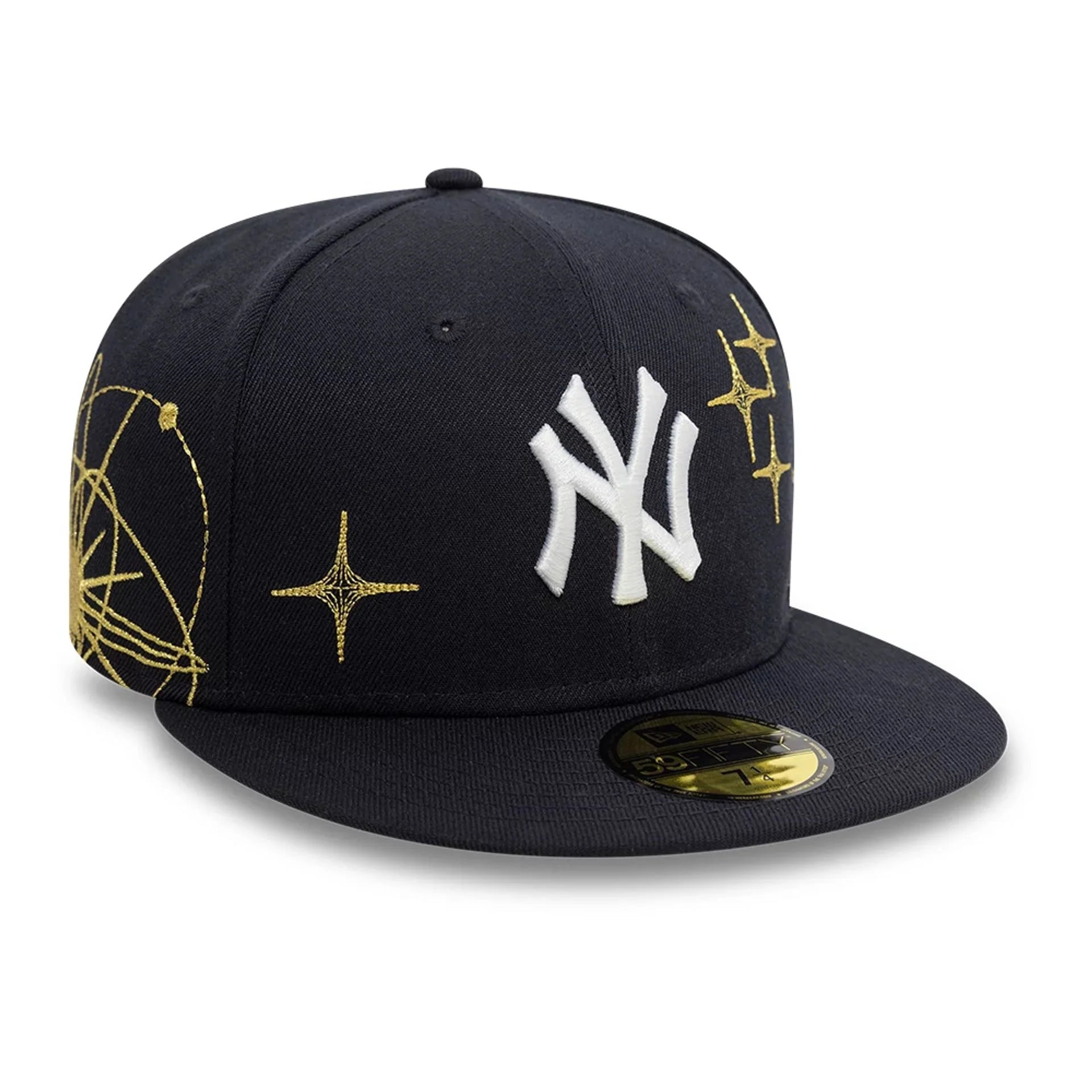 Navy New Era 59FIFTY fitted cap med Yankees logo og zodiac design, perfekt til sports- og streetwear.