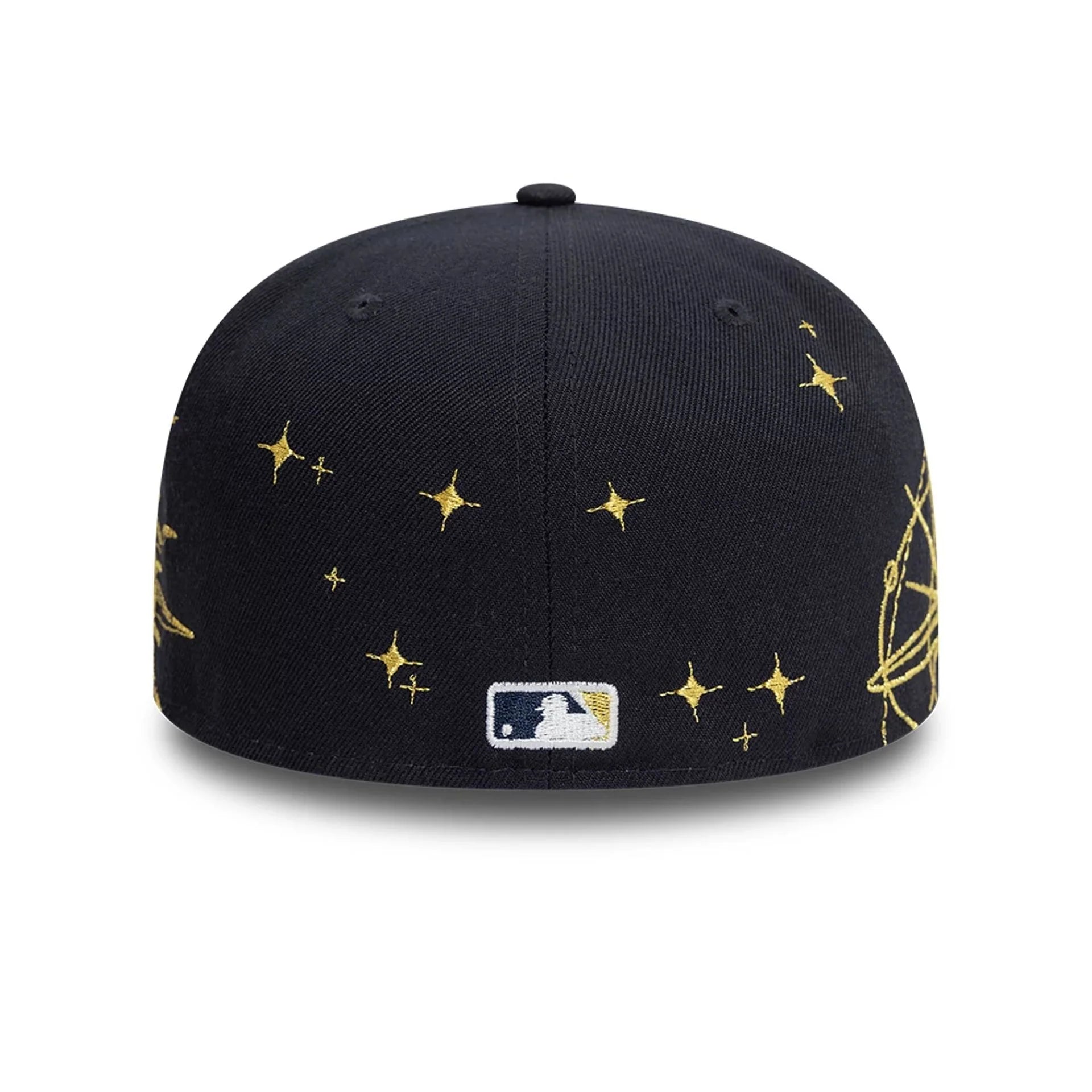 Navy New Era 59FIFTY fitted cap med Yankees logo og zodiac-design, perfekt til sports- og casualbrug.