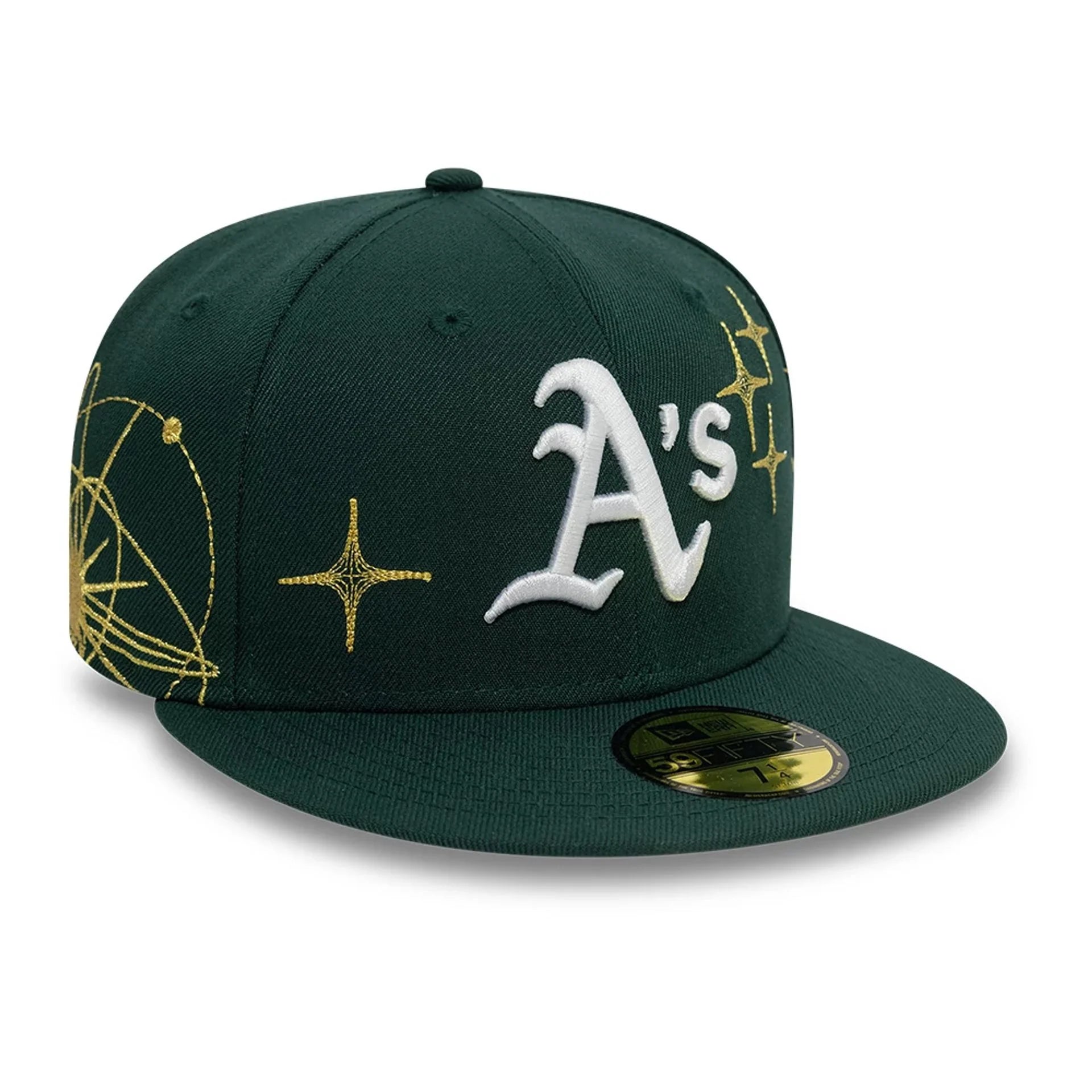 New Era 59FIFTY Oakland Athletics fitted cap i mørkegrøn med ZODIAC-design, struktureret baseballkasket, frontpanel og flad bremse
