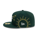 Sort grøn New Era 59FIFTY fitted cap med Oakland Athletics logo og Zodiac-design, komfortabel og stilfuld baseballhue.