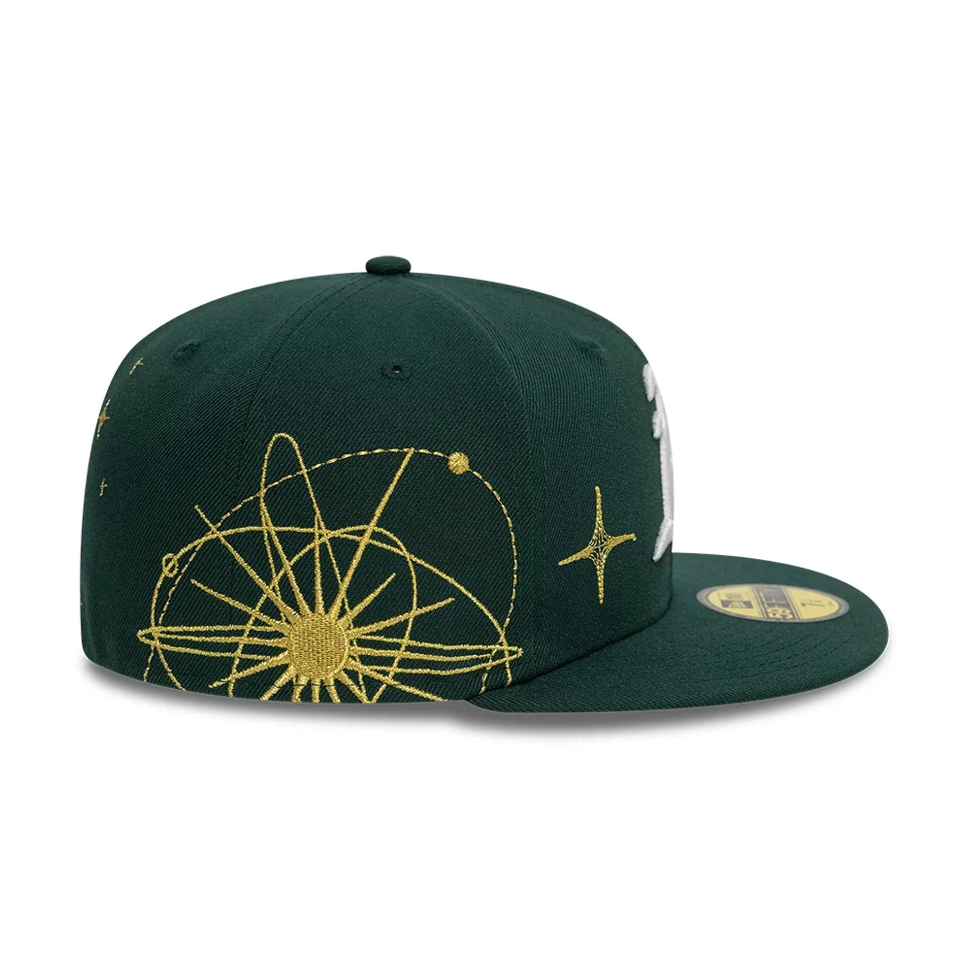 New Era 59FIFTY fitted cap med Oakland Athletics logo i mørkegrøn, Zodiac-design, komfortabel sportshat til fans