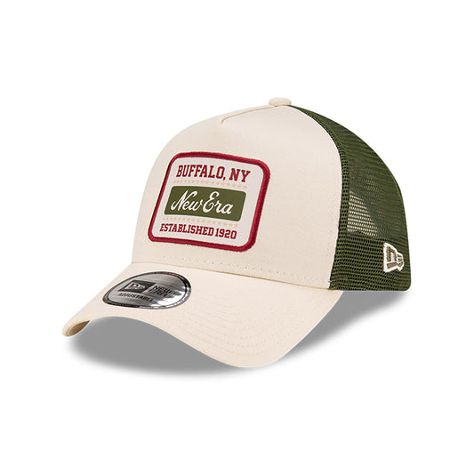 New Era - NE Script Patch - A-Frame Trucker Adjustable Cap - Light Beige