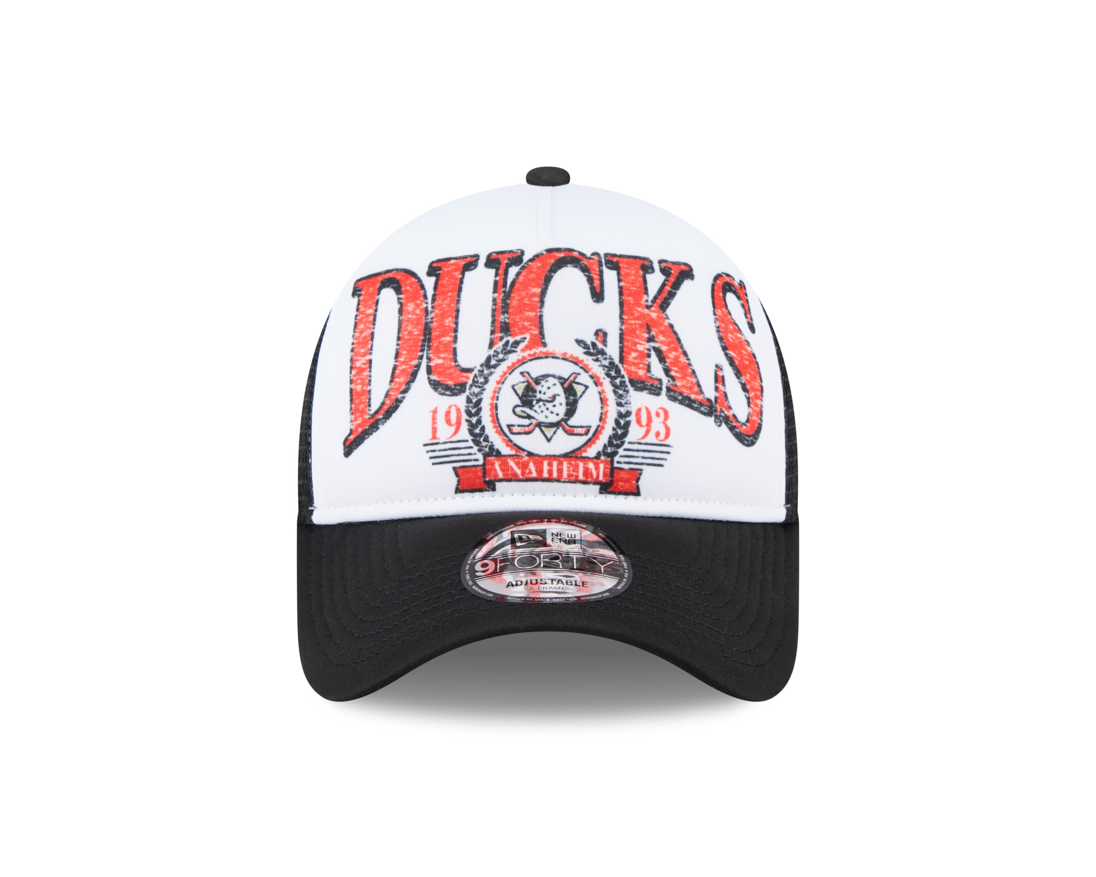 New Era - Anaheim Ducks - DISTRESSED Trucker Cap - White/Black - Headz Up 