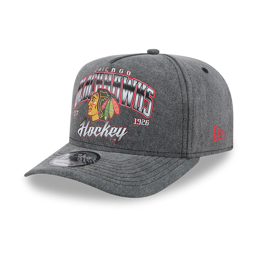 New Era - 9FORTY A-Frame Washed Cap - Chicago Blackhawks - Black - Headz Up 