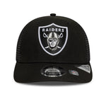 Sort New Era 9SEVENTY Stretch Snapback cap med Las Vegas Raiders logo, justeret pasform og snaplukning.