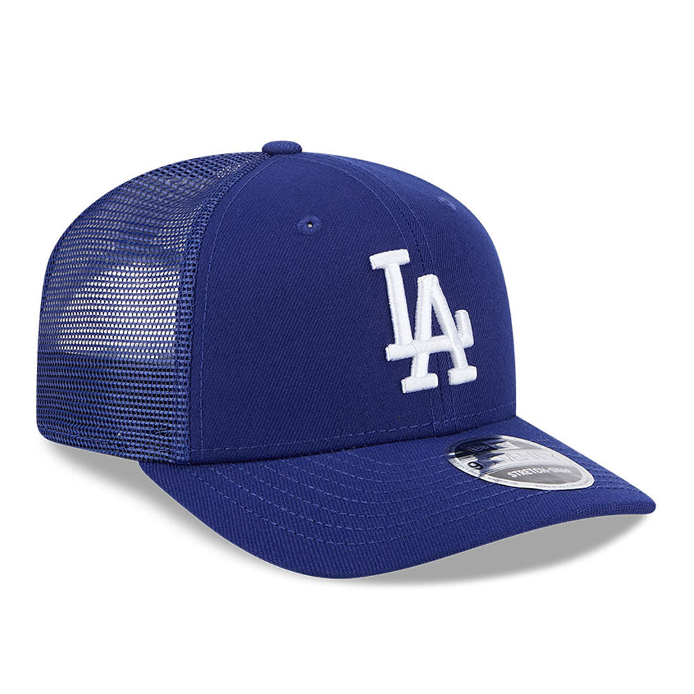New Era 9SEVENTY stretch mesh snapback cap med Los Angeles Dodgers logo, sort og blå farver, justerbar snapback.