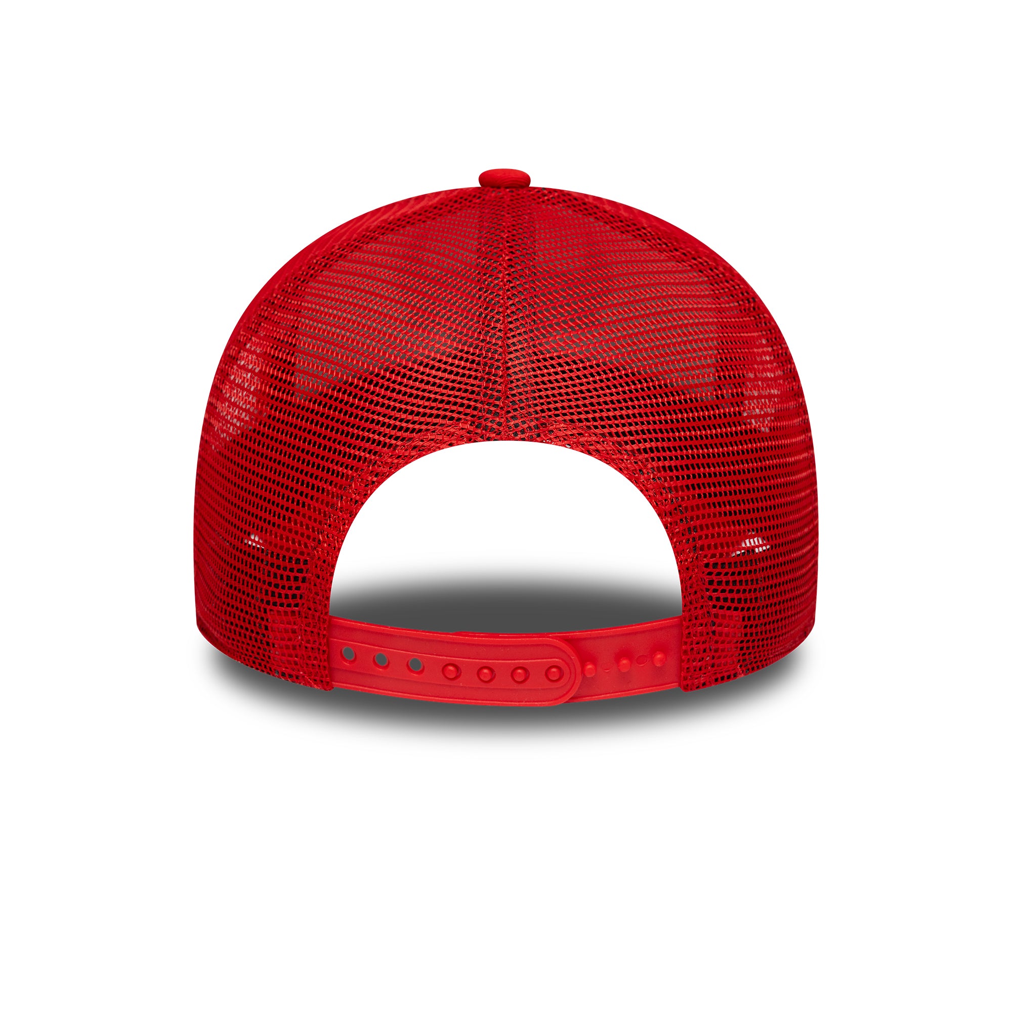 Rød New Era NBA Side Patch trucker cap med Chicago Bulls logo og netrør, justerbar skygge til sporty hverdagslook.