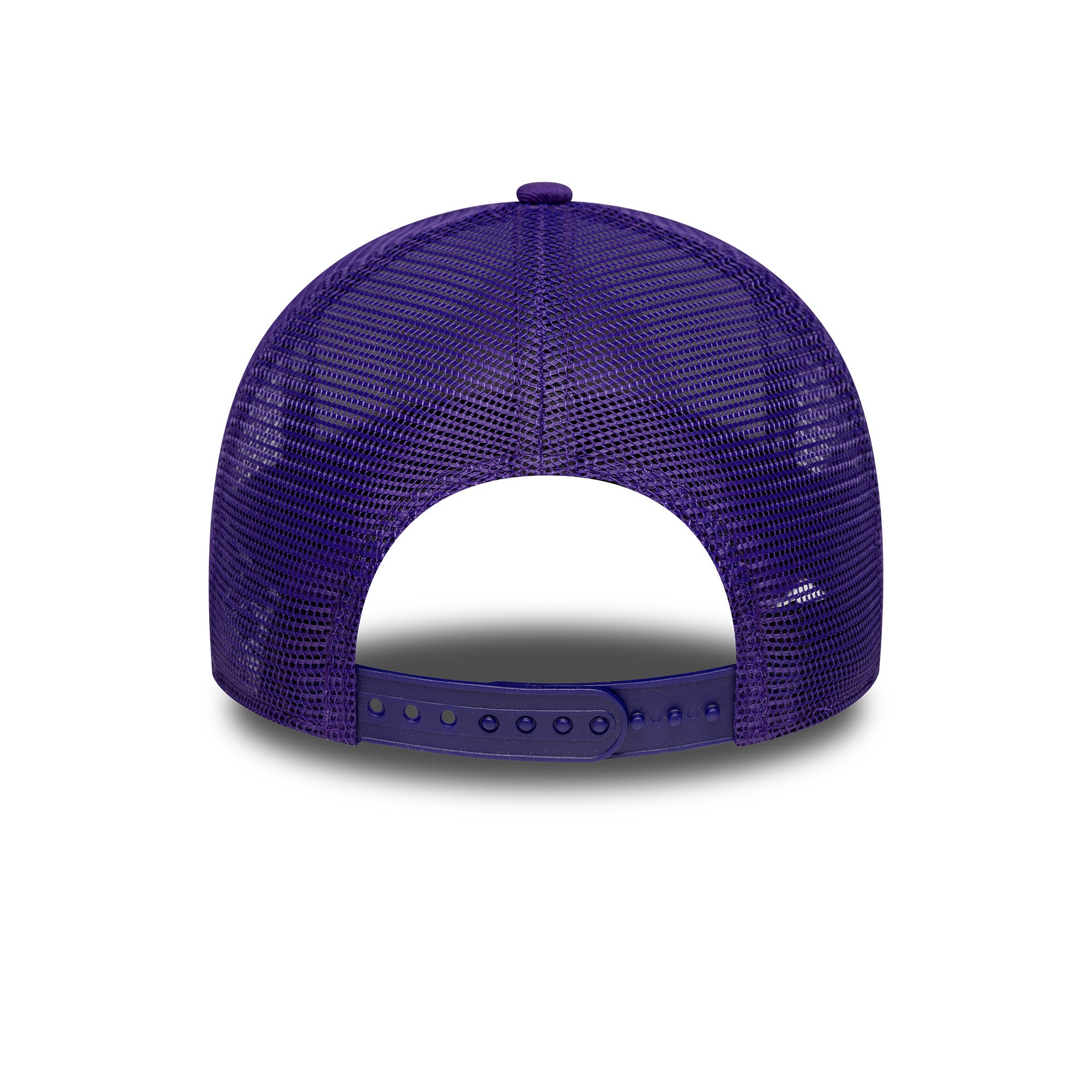 New Era Lakers trucker cap i lilla med NBA side patch og mesh baggrund, sportsstil og komfortabel pasform