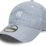 New Era New York Yankees 9TWENTY seersucker cap i navy og hvid med justerbar rem og klassisk baseballstil