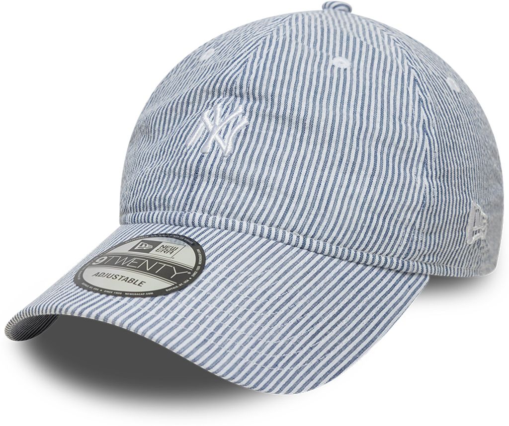 New Era New York Yankees 9TWENTY seersucker cap i navy og hvid med justerbar rem og klassisk baseballstil