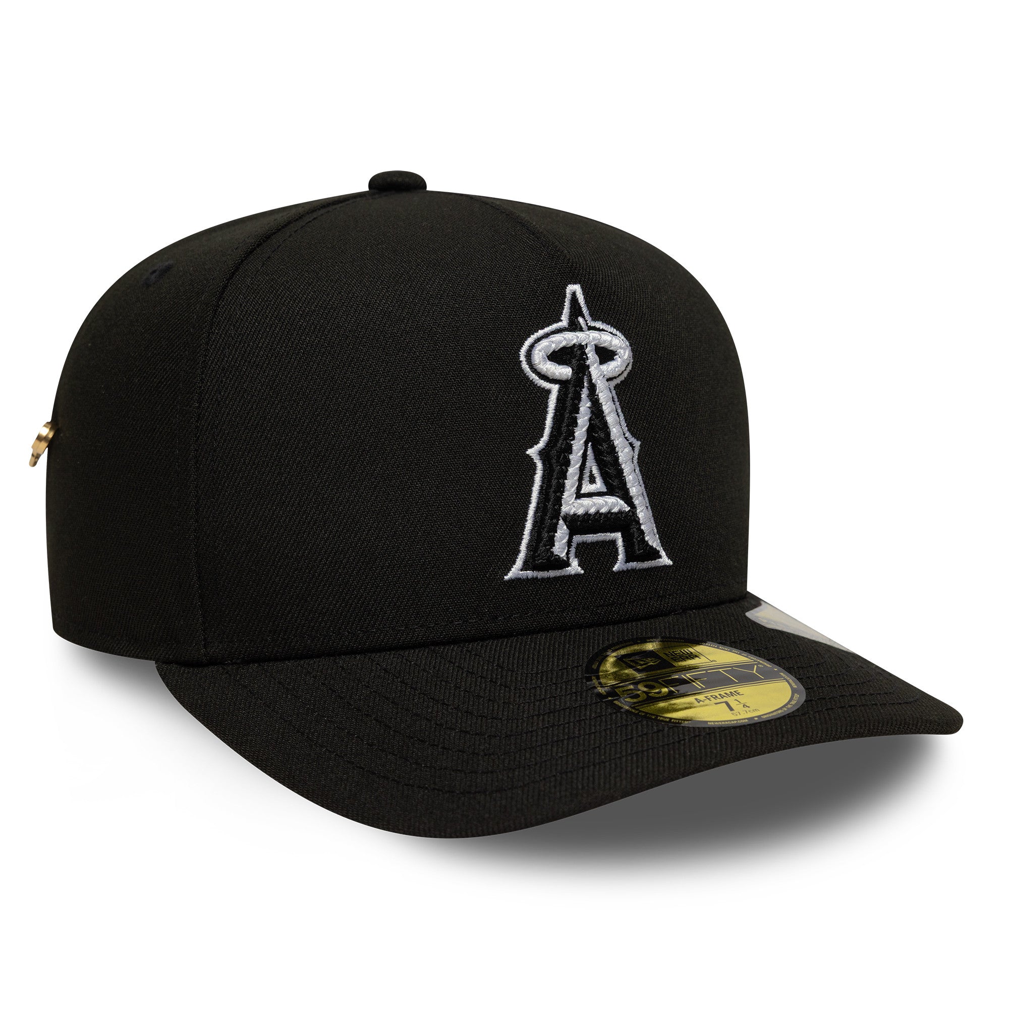 New Era - 59FIFTY Fitted A-Frame Cap - Anaheim Angels - SCRIPT SAFETY PIN - Precurved - Black - Headz Up 