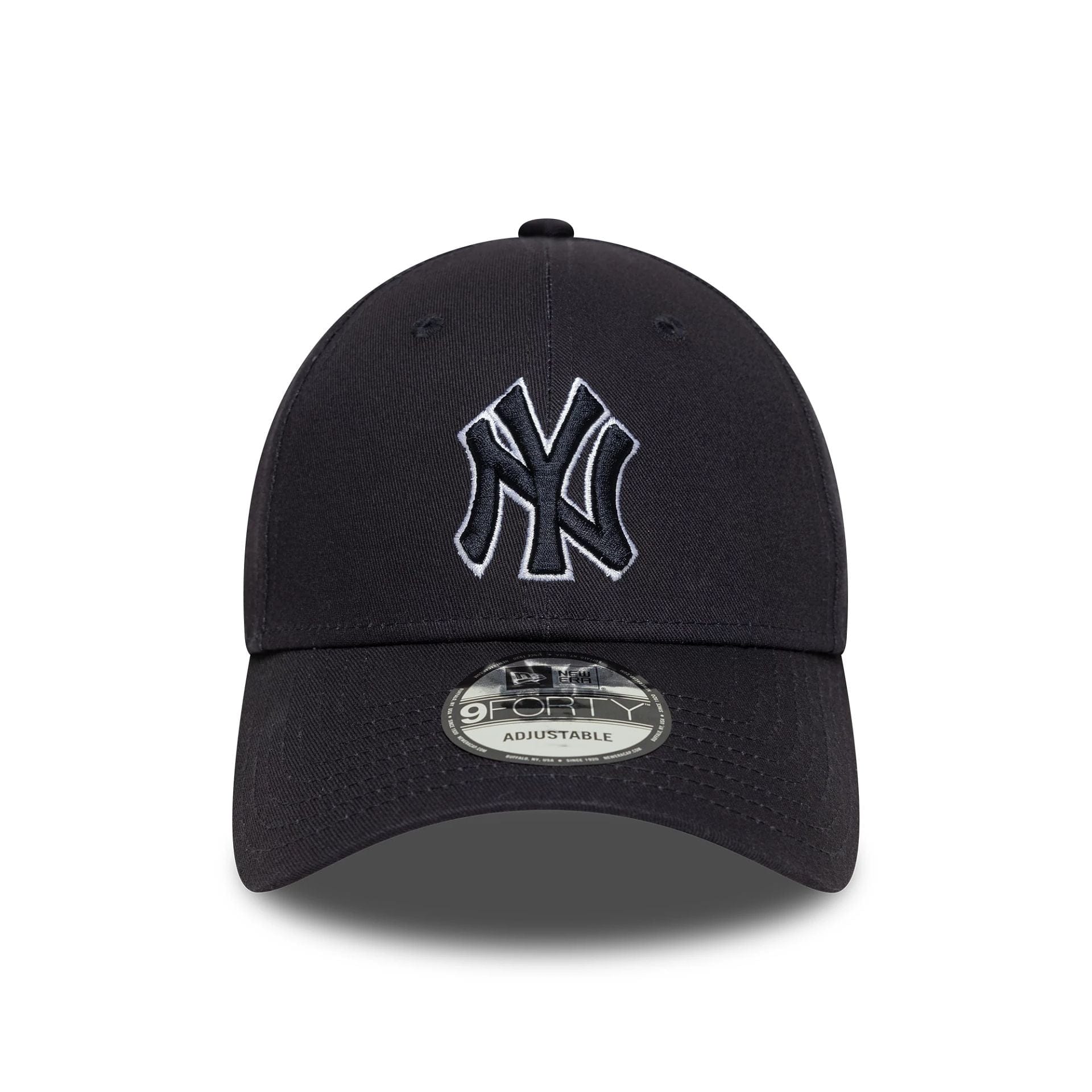 New Era 9FORTY New York Yankees kasket i navy med outline-embossing, justeret pasform og klassisk design.