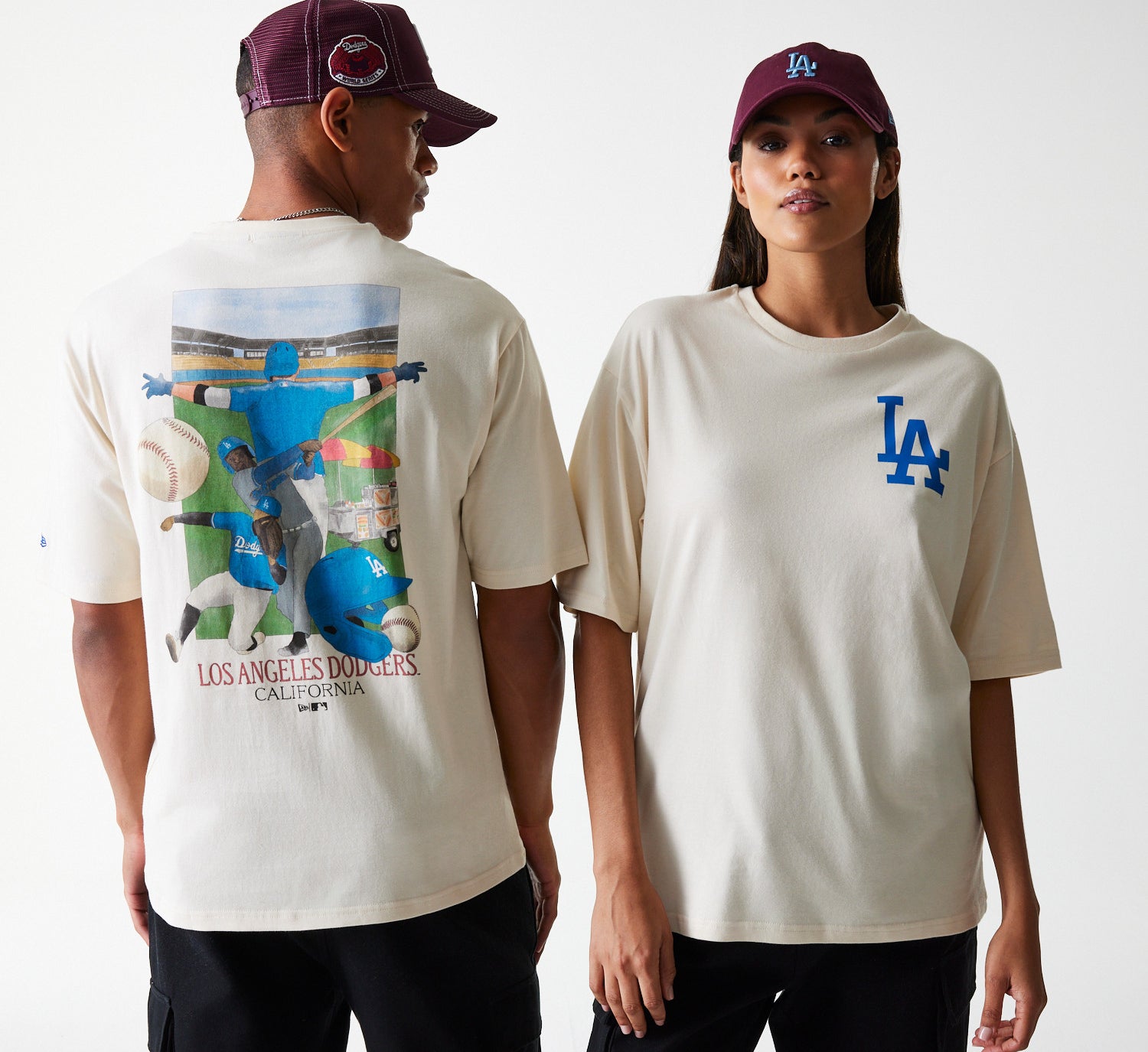 New Era - MLB Baseball Graphic OS Tee - Los Angeles Dodgers - Light beige - Headz Up 