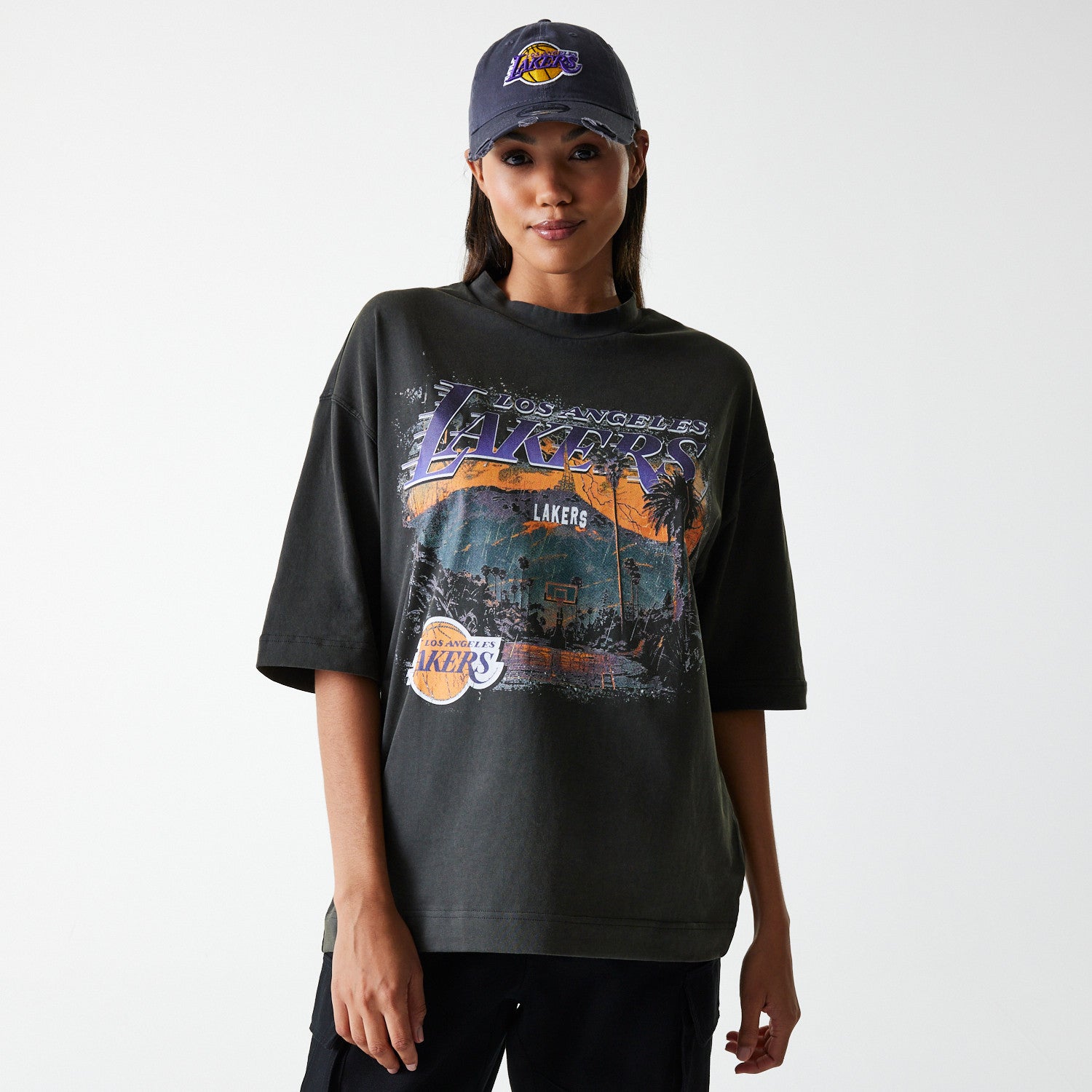 New Era - NBA WASHED GRPHC TEE - Los Angeles Lakers - Grey - Headz Up 