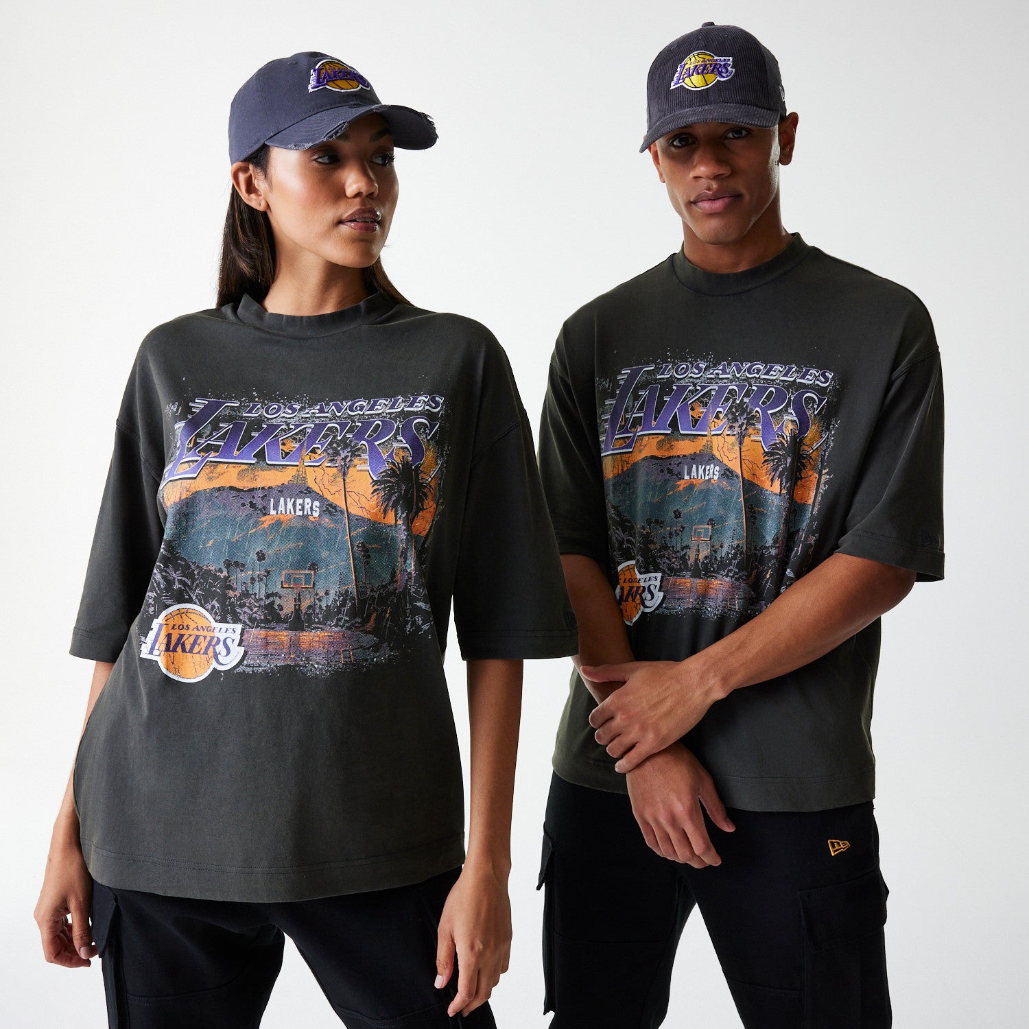 New Era - NBA WASHED GRPHC TEE - Los Angeles Lakers - Grey - Headz Up 