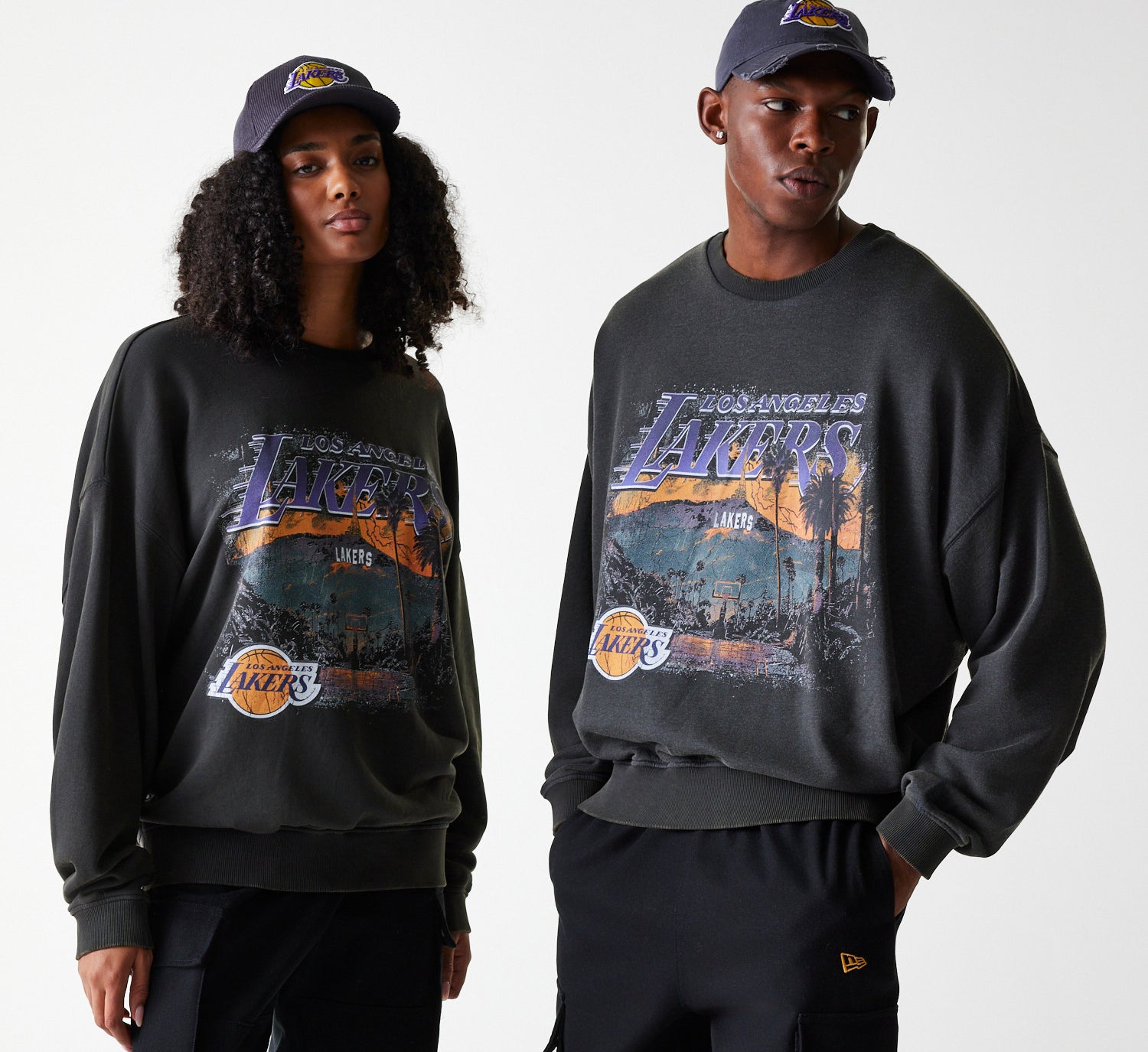 New Era - NBA WASHED GRPHC OS CREW - Los Angeles Lakers - Grey - Headz Up 