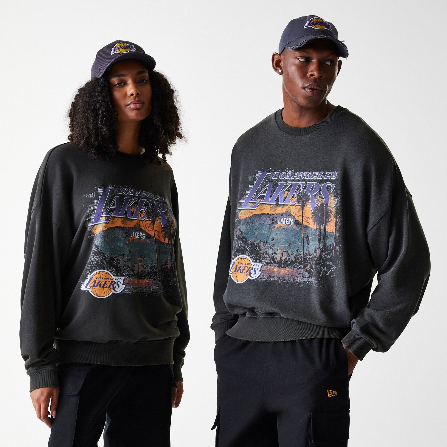 New Era - NBA WASHED GRPHC OS CREW - Los Angeles Lakers - Grey - Headz Up 