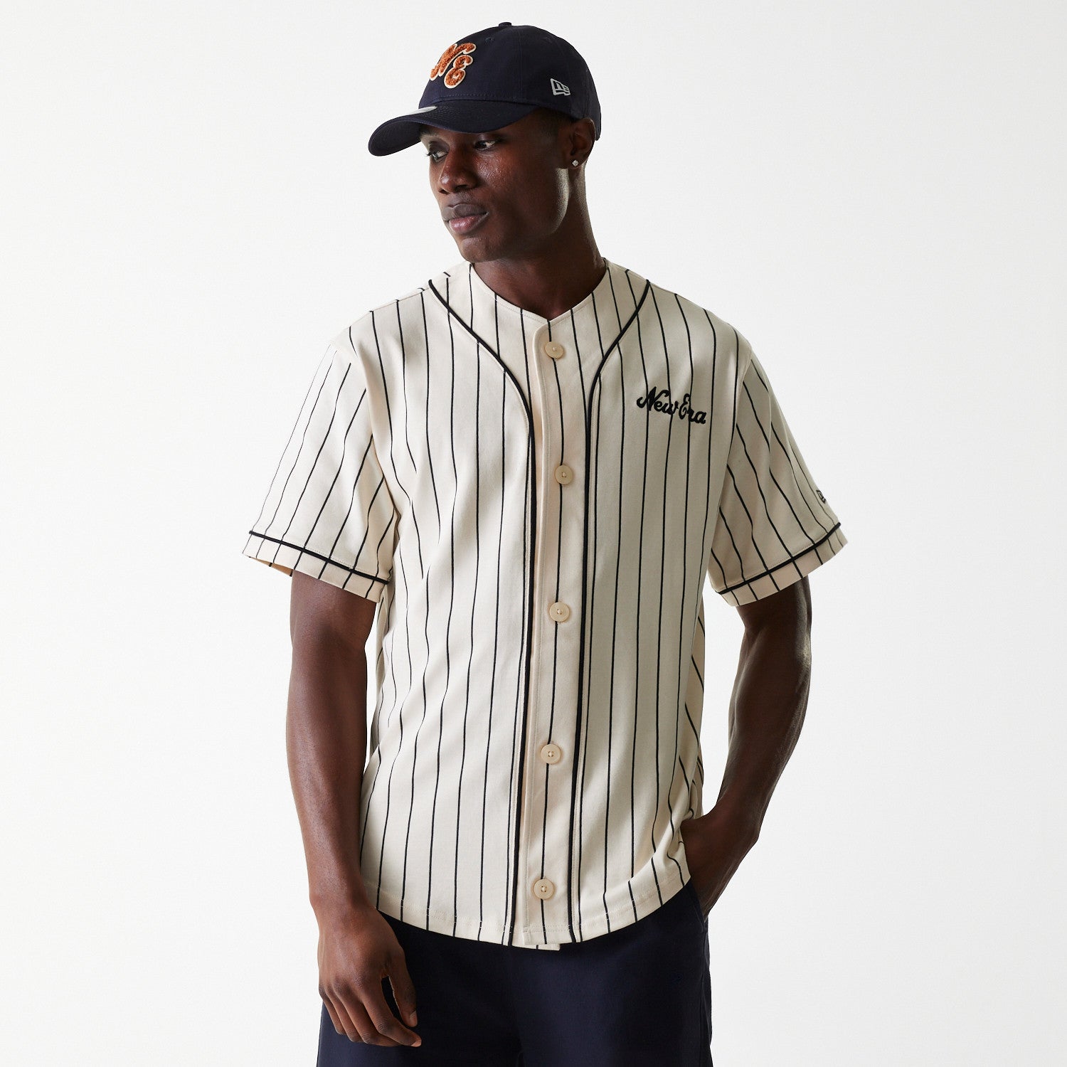 New Era - NE PINSTRIPE JERSEY TEE - Light Beige - Headz Up 