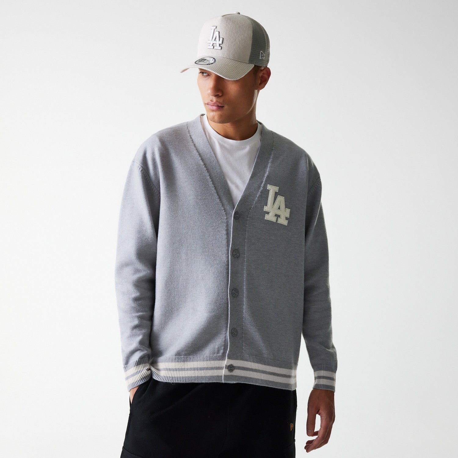 New Era - MLB KNIT CARDIGAN - Los Angeles Dodgers - Grey Med - Headz Up 