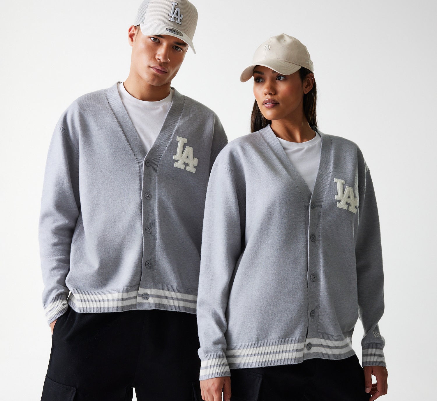 New Era - MLB KNIT CARDIGAN - Los Angeles Dodgers - Grey Med - Headz Up 