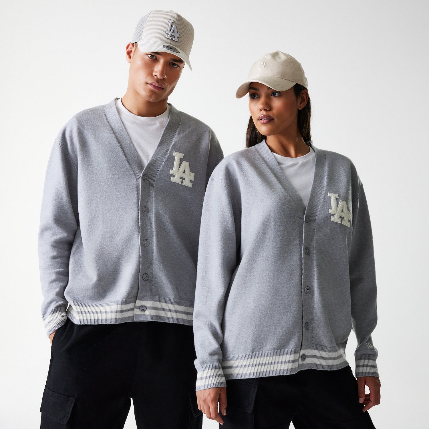 New Era - MLB KNIT CARDIGAN - Los Angeles Dodgers - Grey Med - Headz Up 