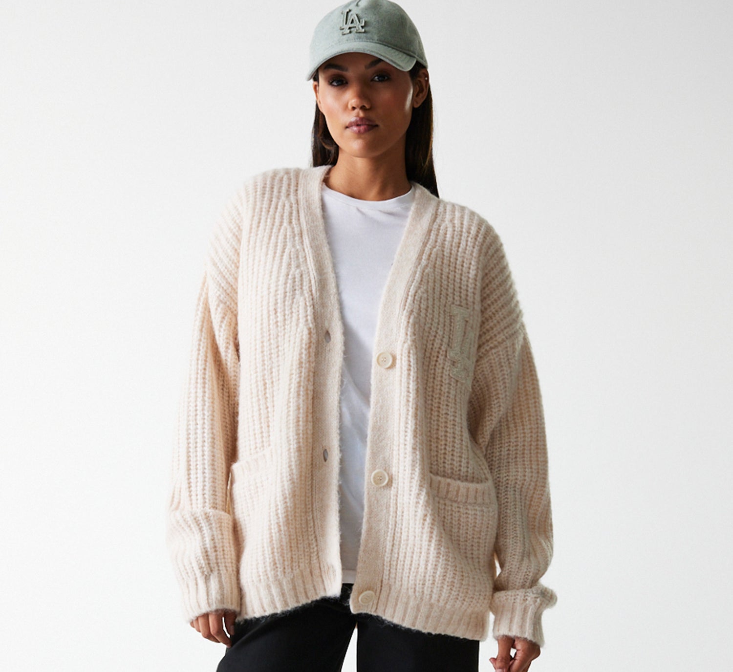 New Era - WMNS MLB KNIT CARDIGAN -	Los Angeles Dodgers - Light Beige - Headz Up 